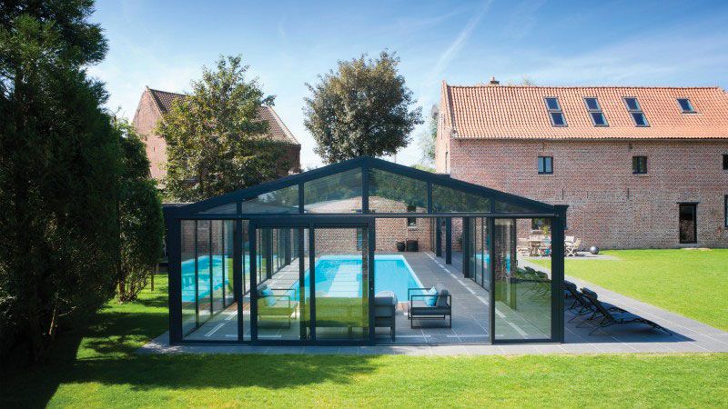 De briques et de verre piscine couverte 1250x4 Abri de piscine Véranda Blanc 