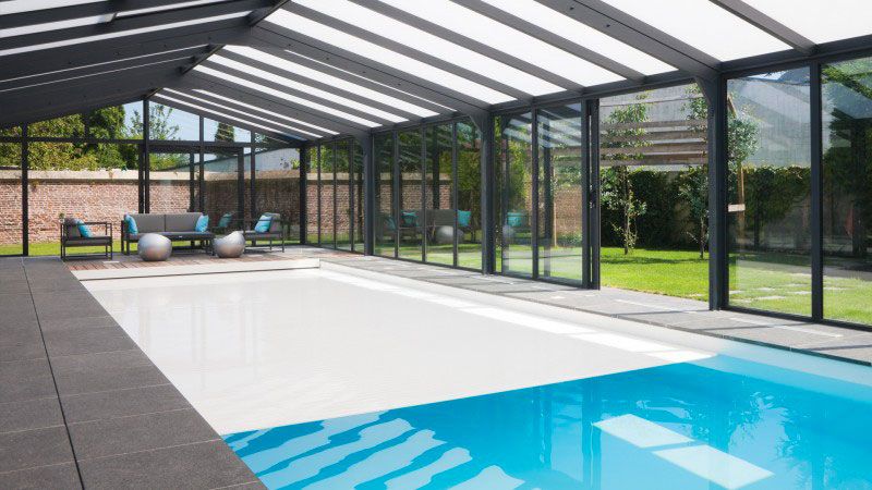 De briques et de verre piscine couverte de 1250 x 4 Abris de piscine Blanc 