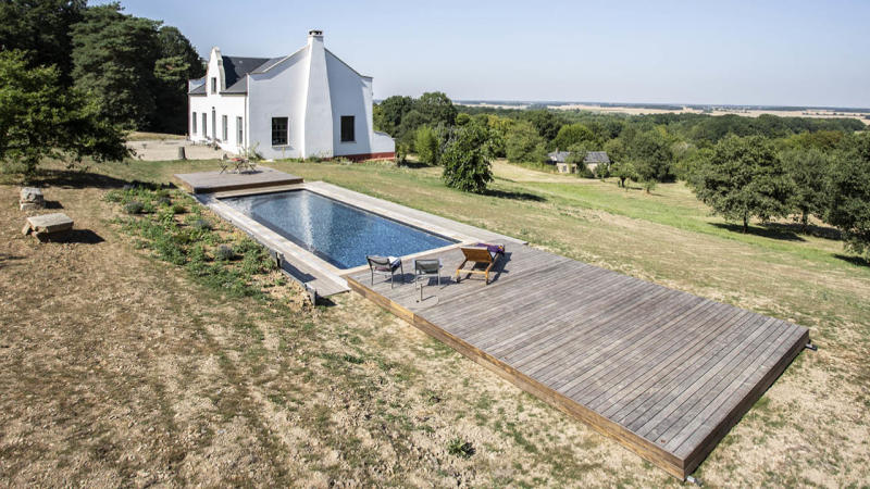 Piscine avec terrasse mobile 3D Gris ardoise 