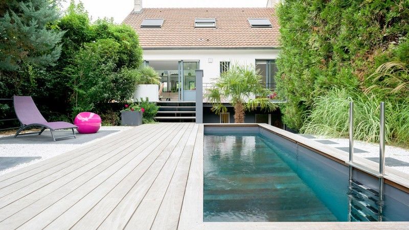 Gris anthracite / Petit espace d’exception : terrasse amovible pour piscine design