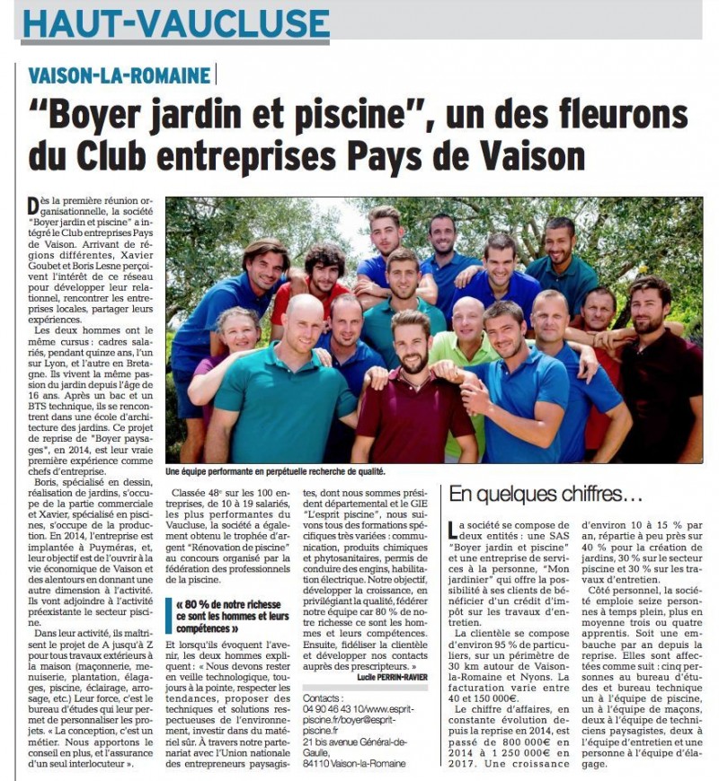 Boyer jardin et piscine, un des fleurons du Club entreprises Pays de Vaison