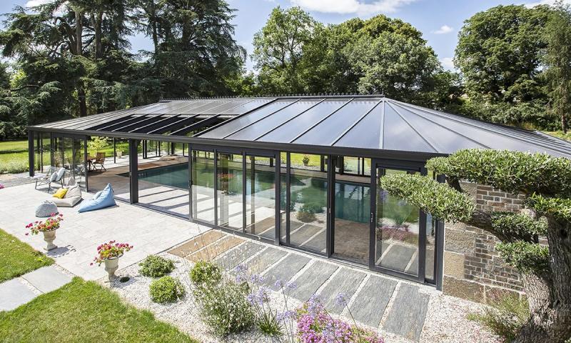 Abri de piscine Véranda Gris clair  Bulle de détente éternelle