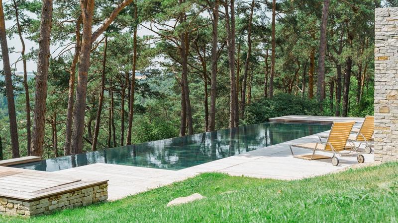 Nager vers la forêt piscine design terrasse ipe Piscine à fond mobile 3D Gris béton 