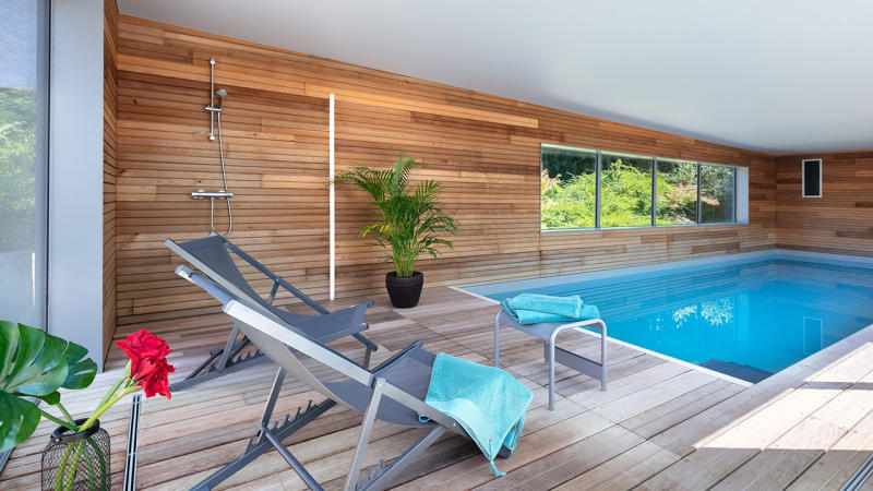 Gris clair / Relaxation aquatique : piscine moderne