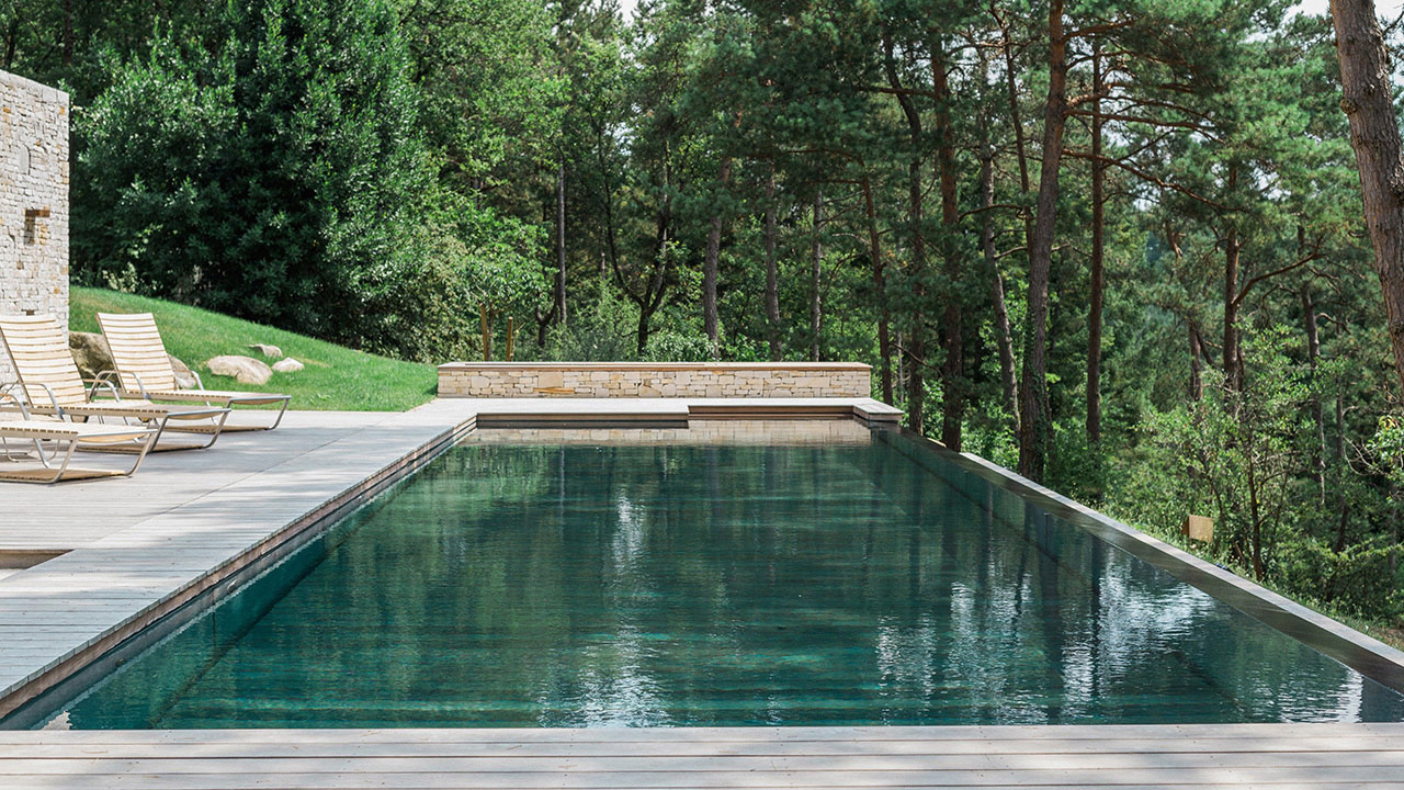Nager vers la forêt piscine sol monte Piscine à fond mobile 3D Gris béton 