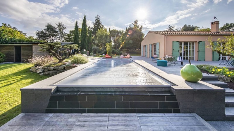 Eau de vie couverture bache esprit piscine débordement minéral 8 Piscine à débordement 3D Gris ardoise 