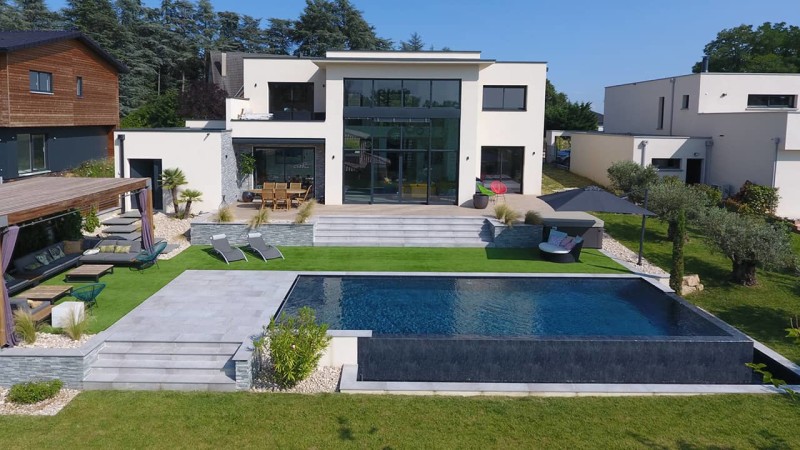 Bassin en effusion débordement gris ardoise maison moderne esprit piscine 20 Piscine à débordement 3D Gris ardoise 