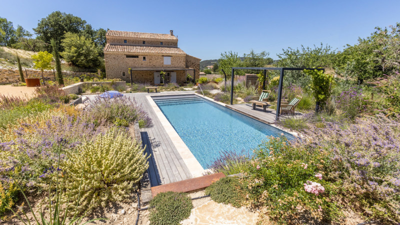 Le bassin des cigales piscine paysage bleu terrasse pergolas vignes esprit piscine 2022 Piscine paysagée 3D Gris béton 