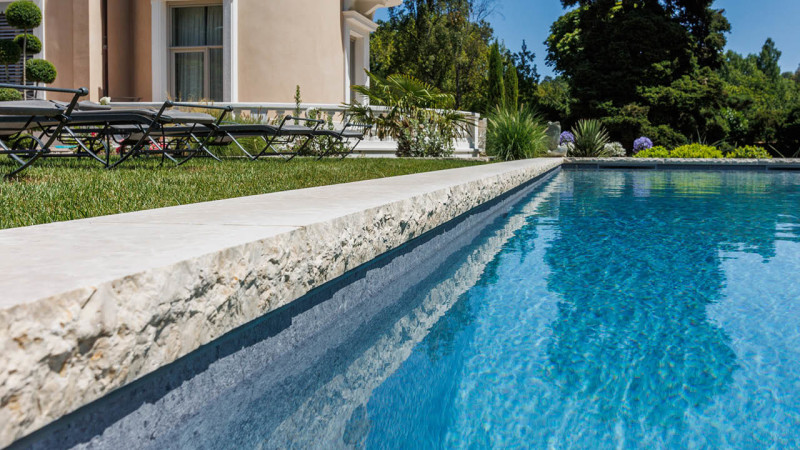 Piscine paysagée 3D Gris béton / Baignade fleurie : piscine familiale paysagee plantes margelle pierre jardin esprit piscine 2023 6