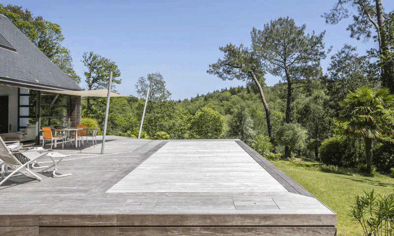 Piscine à fond mobile 3D Gris ardoise  Trophée d’Argent 2023 de la couverture de piscine