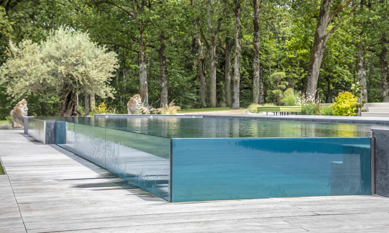 Piscine à paroi de verre 3D Gris ardoise  Angle de verre et d’eau