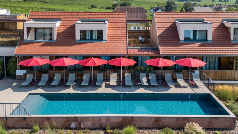 Hôtels & Spas Gris anthracite / James Vignobles Hôtel Eguisheim (68) : constructeur piscine hotel collective couloir nage exterieur 05