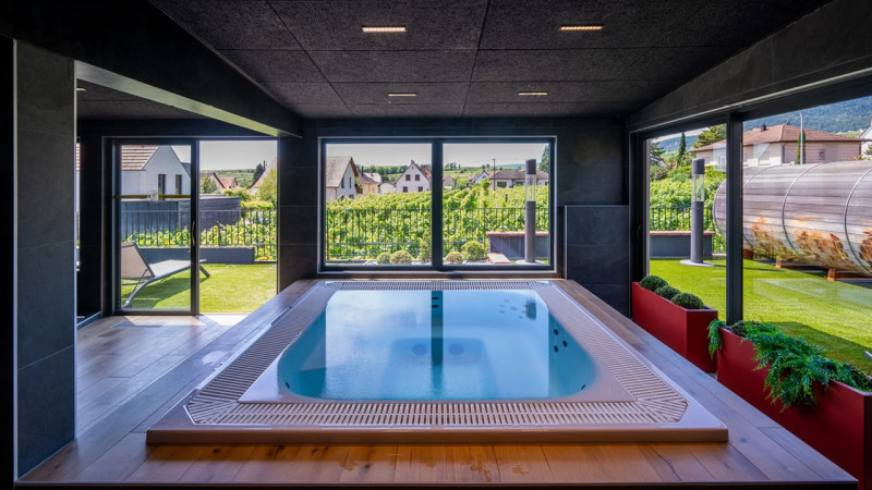 Hôtels & Spas Gris anthracite / James Vignobles Hôtel Eguisheim (68) : constructeur piscine hotel collective couloir nage exterieur 06