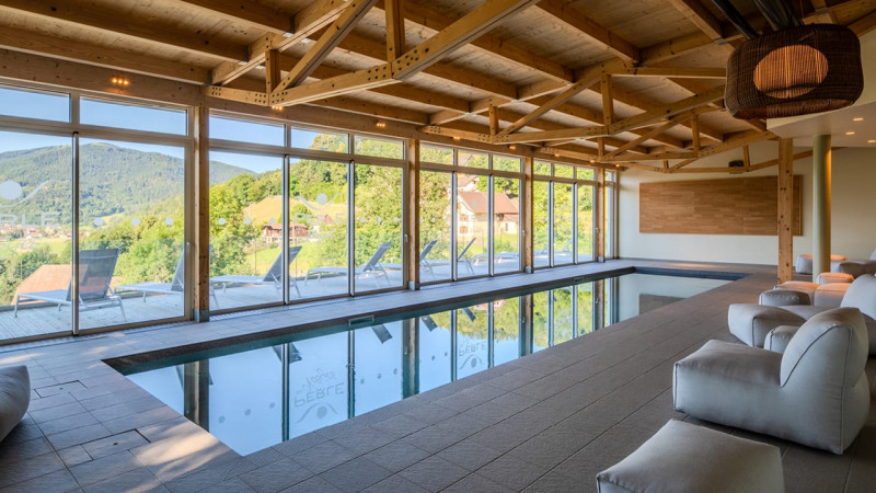 Hôtels & Spas 3D Gris béton / Hôtel La Perle des Vosges (68) : constructeur piscine interieure collective hotel couloir nage 02