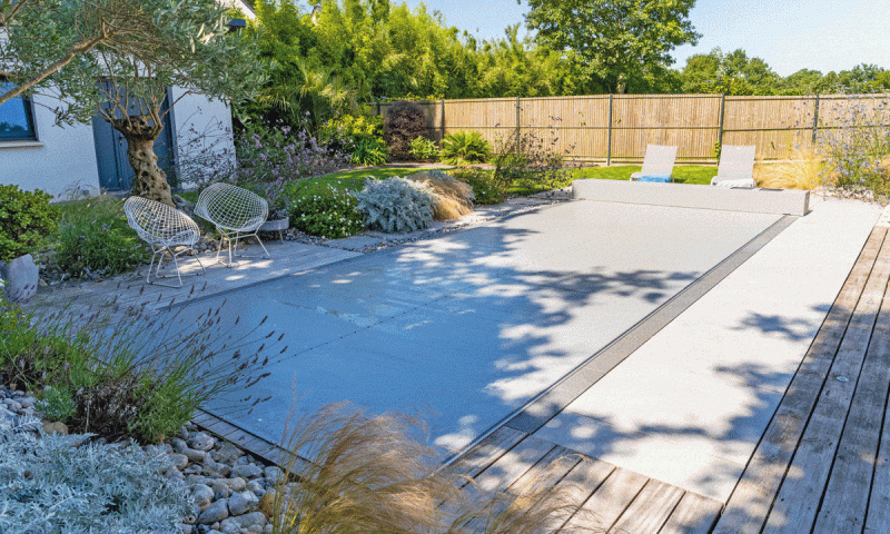 Abri et couverture de piscine Couverture automatique souple 3D Gris béton  Couverture 4 saisons