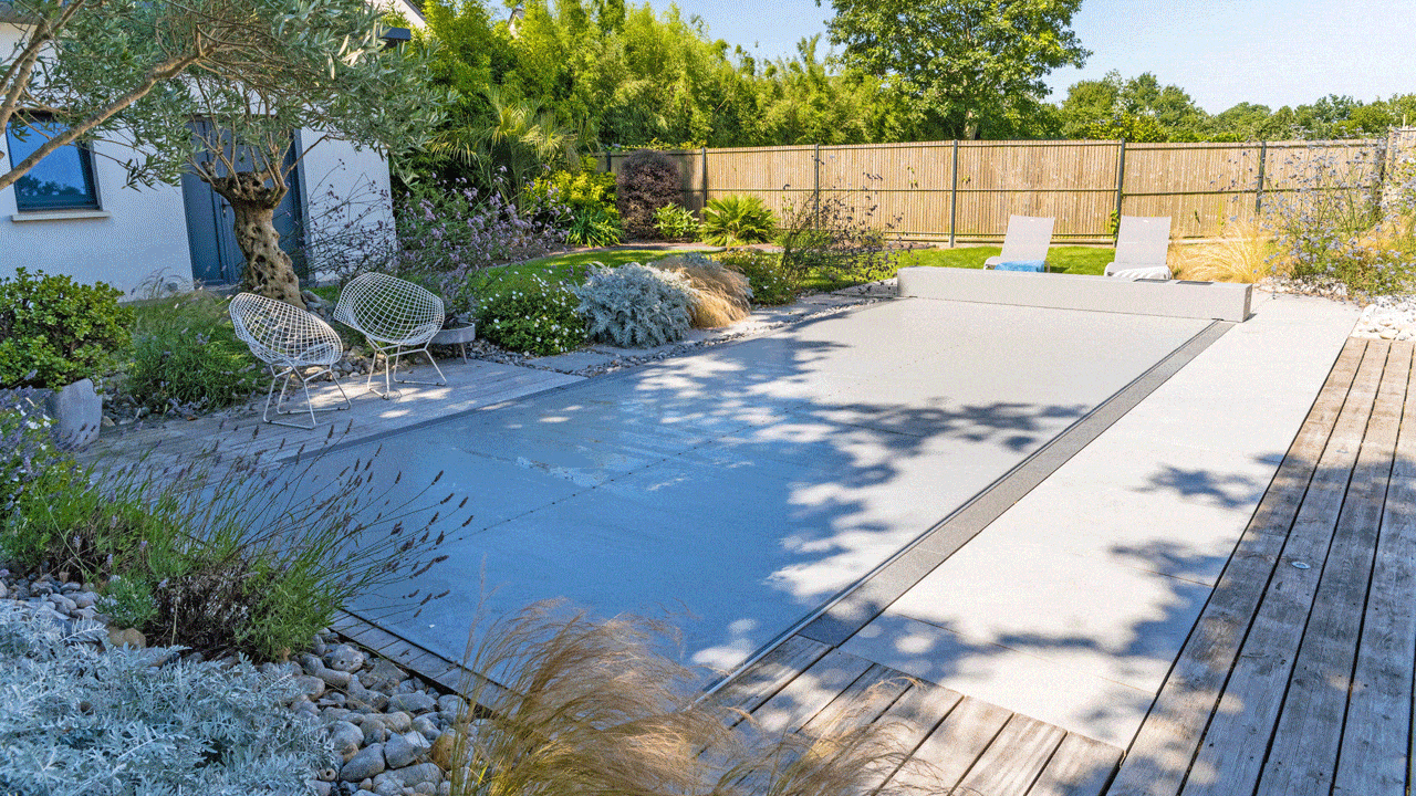 Couverture automatique souple Abri et couverture de piscine 3D Gris béton  Couverture automatique souple Abri et couverture de piscine 3D Gris béton