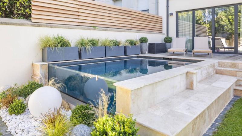 3D Gris ardoise Mini piscine Piscine à paroi de verre 